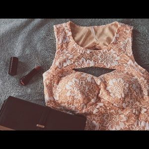 PEACH LACE Dress with Cuts in the Front and Back